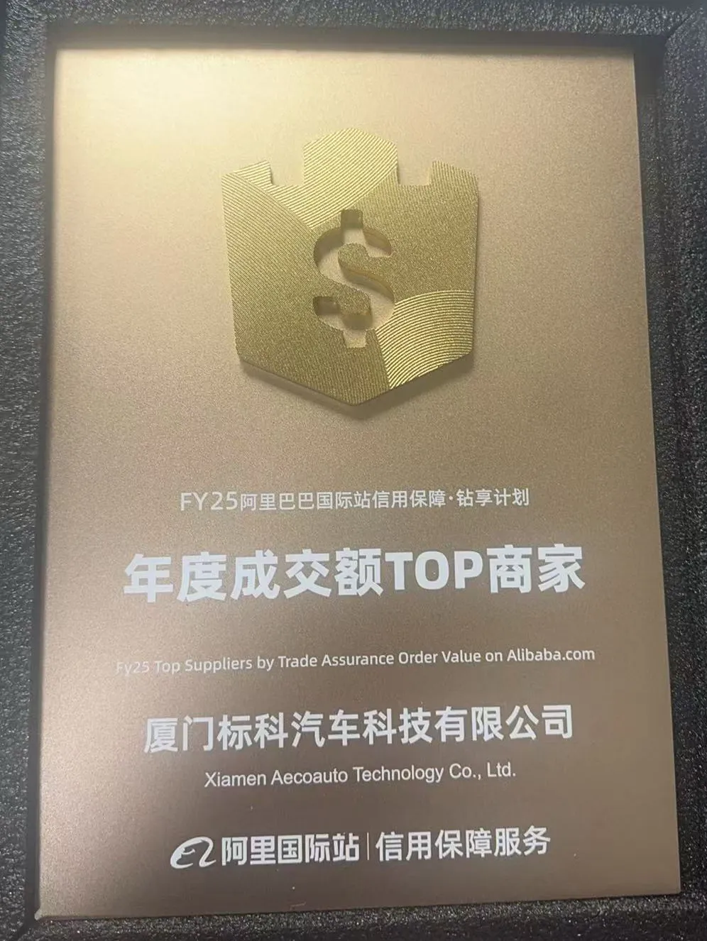 تهانينا لشركة Xiamen Aecoauto Technology Co. ، Ltd. لتصبح أفضل الموردين في السنة المالية 25 من خلال قيمة أمر ضمان التجارة على Alibaba.com